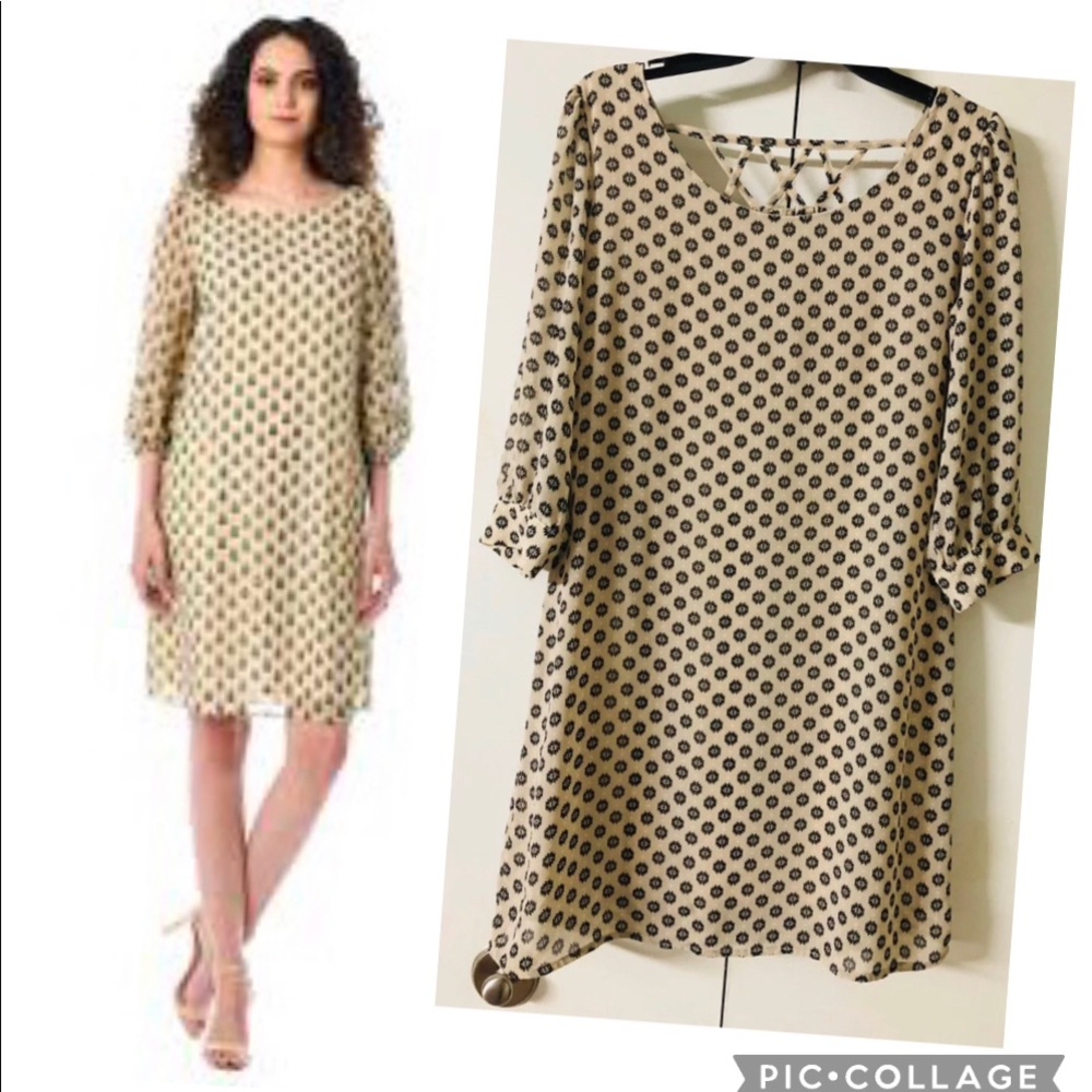 Bongo Dress Tunic Sz M - Pastel 3/4 Sleeves Cross Straps Back Neckline